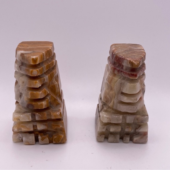 Set of 2 Marble Quartz Stone Aztec Dark Bishops Chess Replacement Pieces 3” - Picture 1 of 5